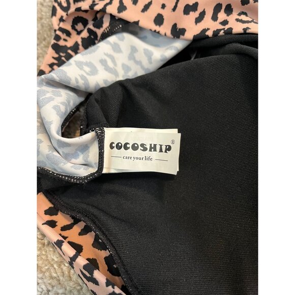 Cocoship Leopard Print Tie Front Swim Top Womens Size 10 Swimsuit Top Padded - Picture 8 of 11